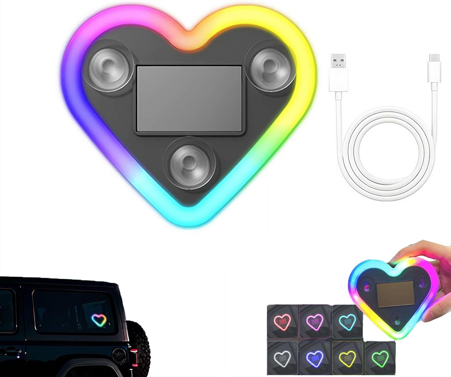 Car LED Heart Light,Car LED Love Interior Ambient Lights with Charging Type-C and Solar Powered,Auto Interior Atmosphere Lamp Sign Decoration for Women Men