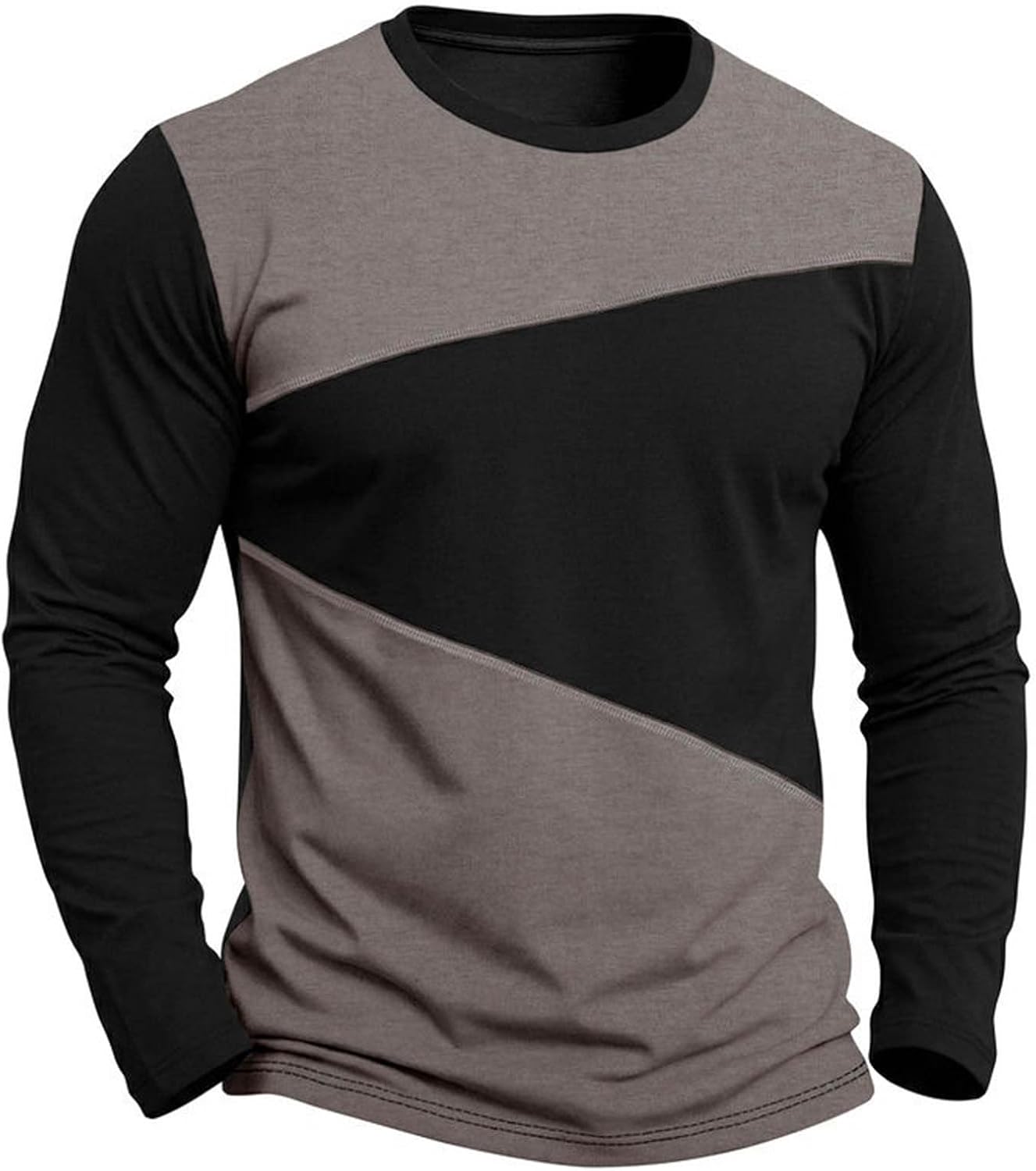 Men Color Block Crewneck Blouses Long Sleeve Moisture Wicking Loose Shirt Breathable Athletic Running Training Tops