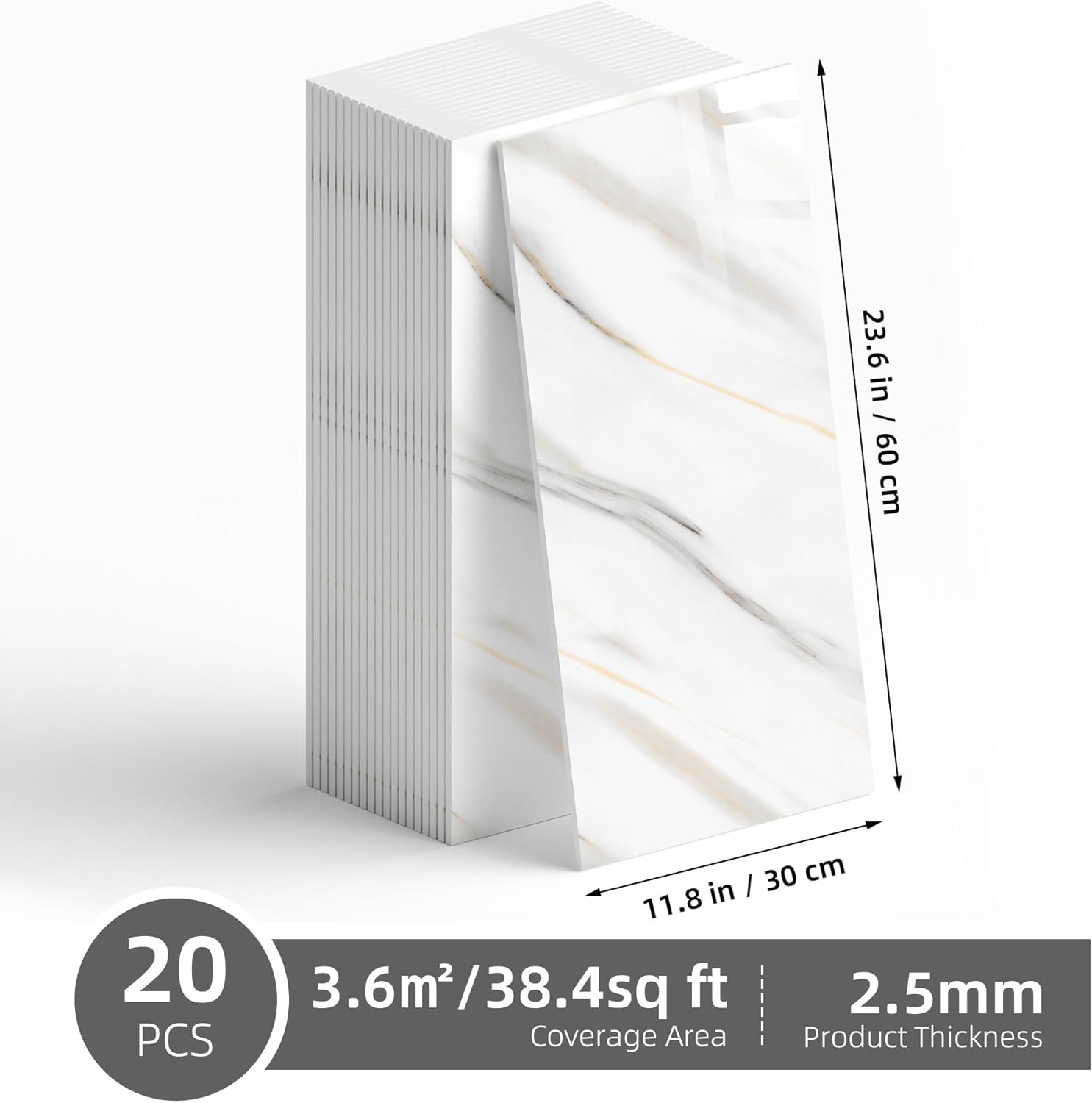 Vieshful 20 Pack 11.8"x23.6" Peel and Stick Backsplash Wall Panels, Self Adhesive Waterproof Back Splash Marble Tiles for Kitchen Bathroom, TV Walls, Living Room Grey White (Not Real Tiles)