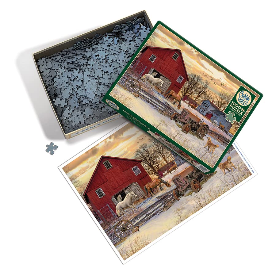 Cobble Hill Puzzle de 1000 pièces – Hiver à la ferme – Exemple d'affiche incluse