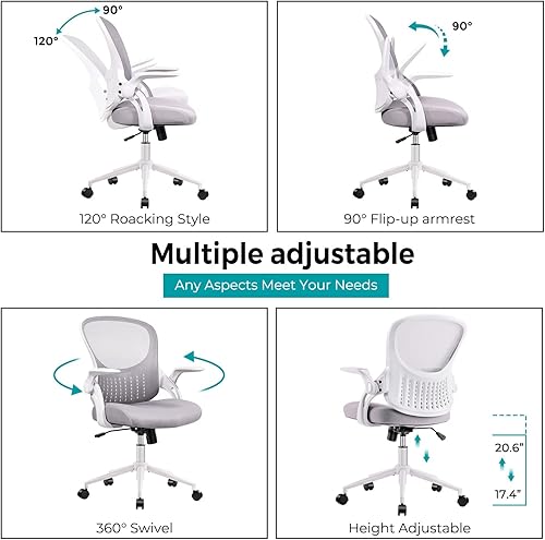 Miniatura 8 de EDX Home Office Chair, Mid Back Mesh Computer Chair, Ergonomic Desk Chair, Height Adjustable Rolling Swivel Task Chair with Flip-up Armrests and