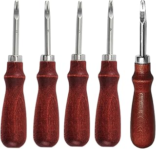 Leather Edge Skiving Beveler Tool 5 Set,French Beveler,Wide Mouth Leathercraft Edge Skiving Beveler Leather Trimmer with Wooden Handle Five Sizes(0.8mm,1mm,1.2mm,1.4mm and 1.6mm)