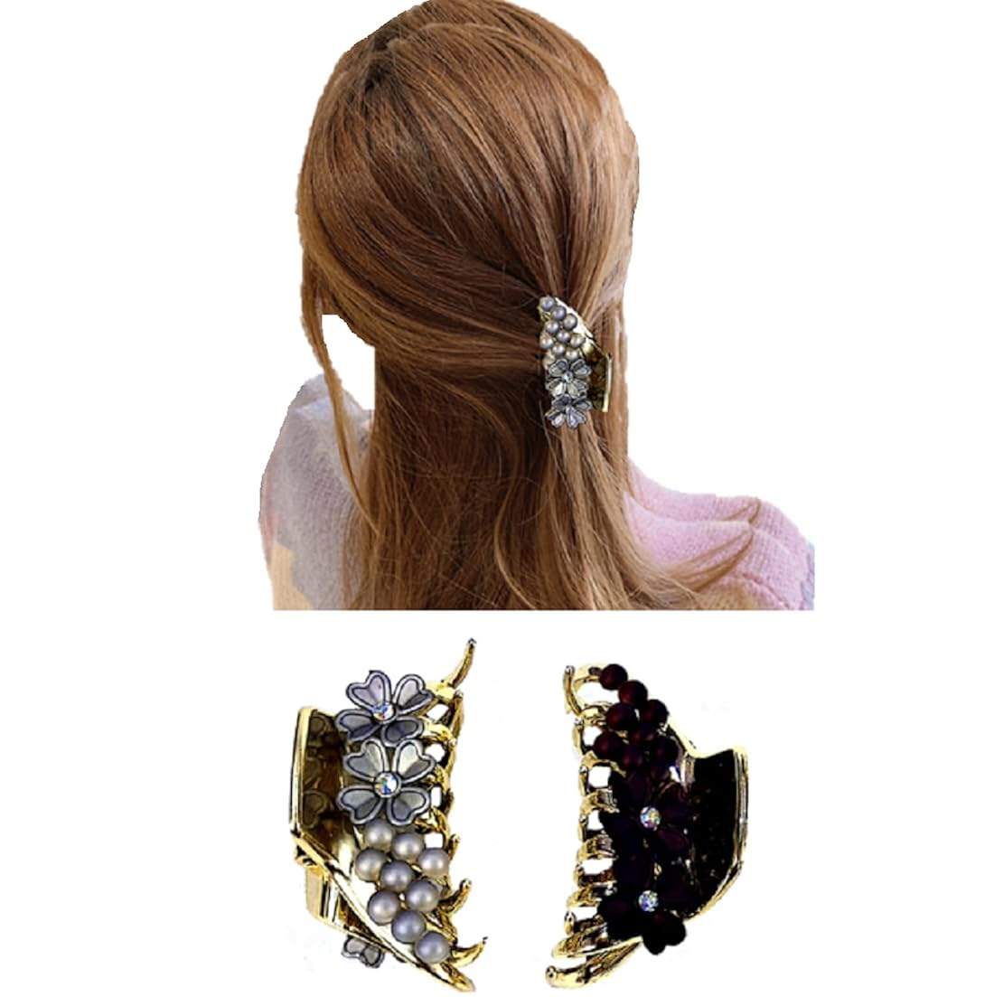 Proplady Party Collection Golden (Pack of 2, M Size) Pearl & Stone Stud