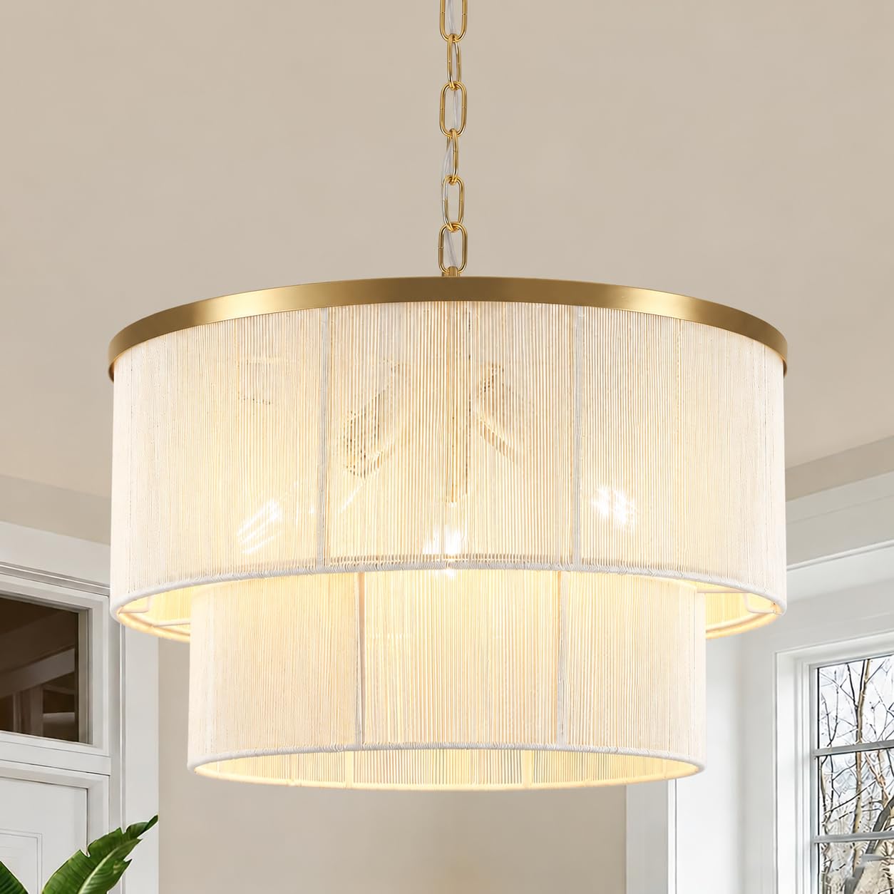 View 1 of 18" Hand Woven Rattan Chandelier, 3-Light Boho Farmhouse Pendant Light, Adjustable Coastal Ceiling Pendant Hanging Light Fixture for Dining Room, Kitchen Island, Living Room, Bedroom, Foyer