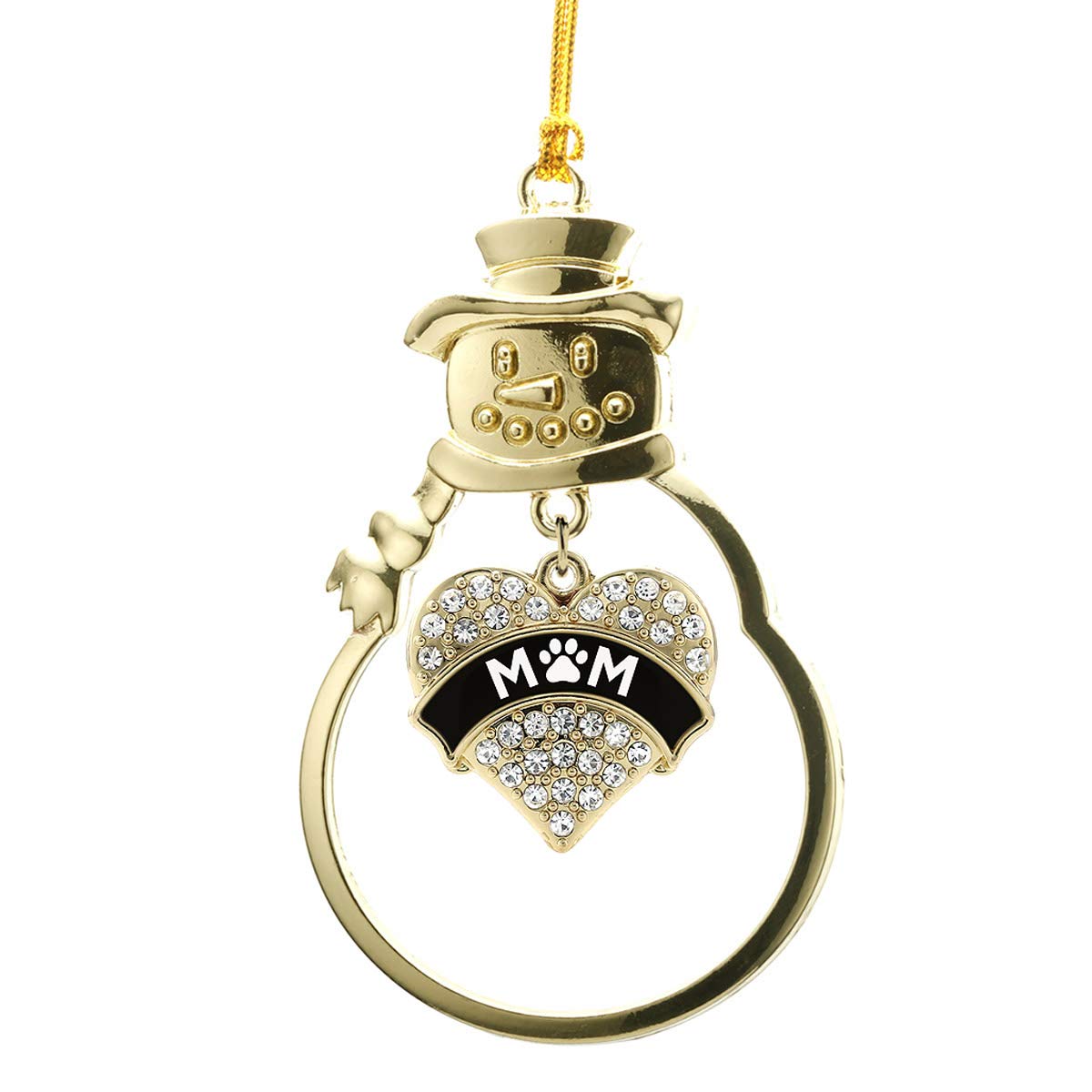 Inspired Silver - Pet Mom - Paw Prints Charm Ornament - Gold Pave Heart Charm Snowman Ornament with Cubic Zirconia Jewelry