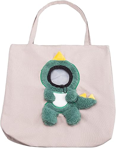 Bolsa de hombro de lona para mascotas, lindo transportador de gatos con forma de dinosaurio, tamaño L, portátil para gatitos y cachorros,