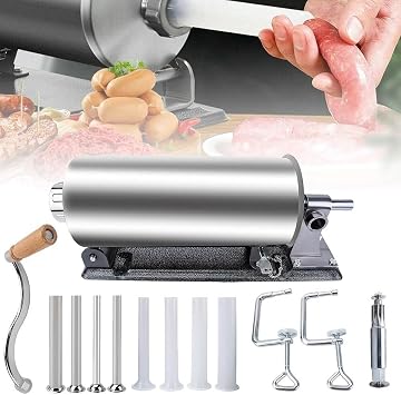 Horizontal Manual Sausage Maker, 3L/4L Stainless Steel Meat Stuffing Maker, with 8 Filling Nozzles Attachment, Hot Dog Sausage Machine, for Commercial, Kitchen, Household Use 3l