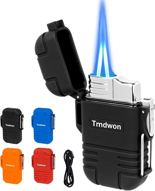 Torch Lighter Butane Lighter Waterproof Double Jet Lighter for Hiking Camping, Black (No Butane)?