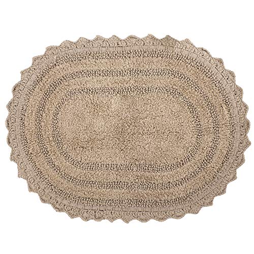 Rajrang Bringing Rajasthan To You Bath Rug For Bathroom Kitchen And Spa With Crochet Pattern Cotton Luxury Absorbent Soft Reversible Boho Bath Mat Sand Oval 24X17 Inches #TOP20