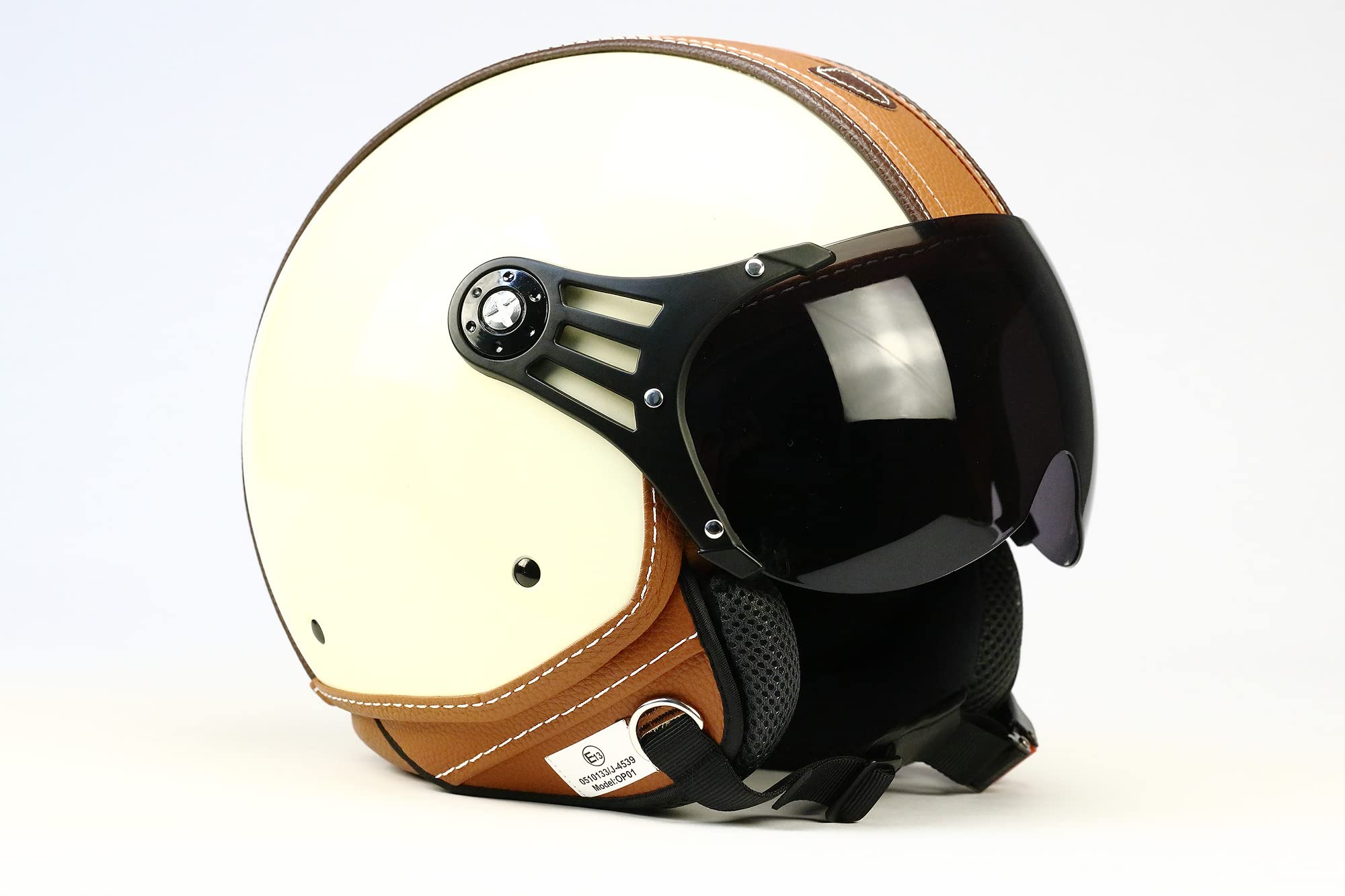 BNO-PL28 Jethelm Beige glänzend + Braun, Motorradhelm, Schutzhelm Helm Größe S M L XL + zusätzliches getöntes Visier