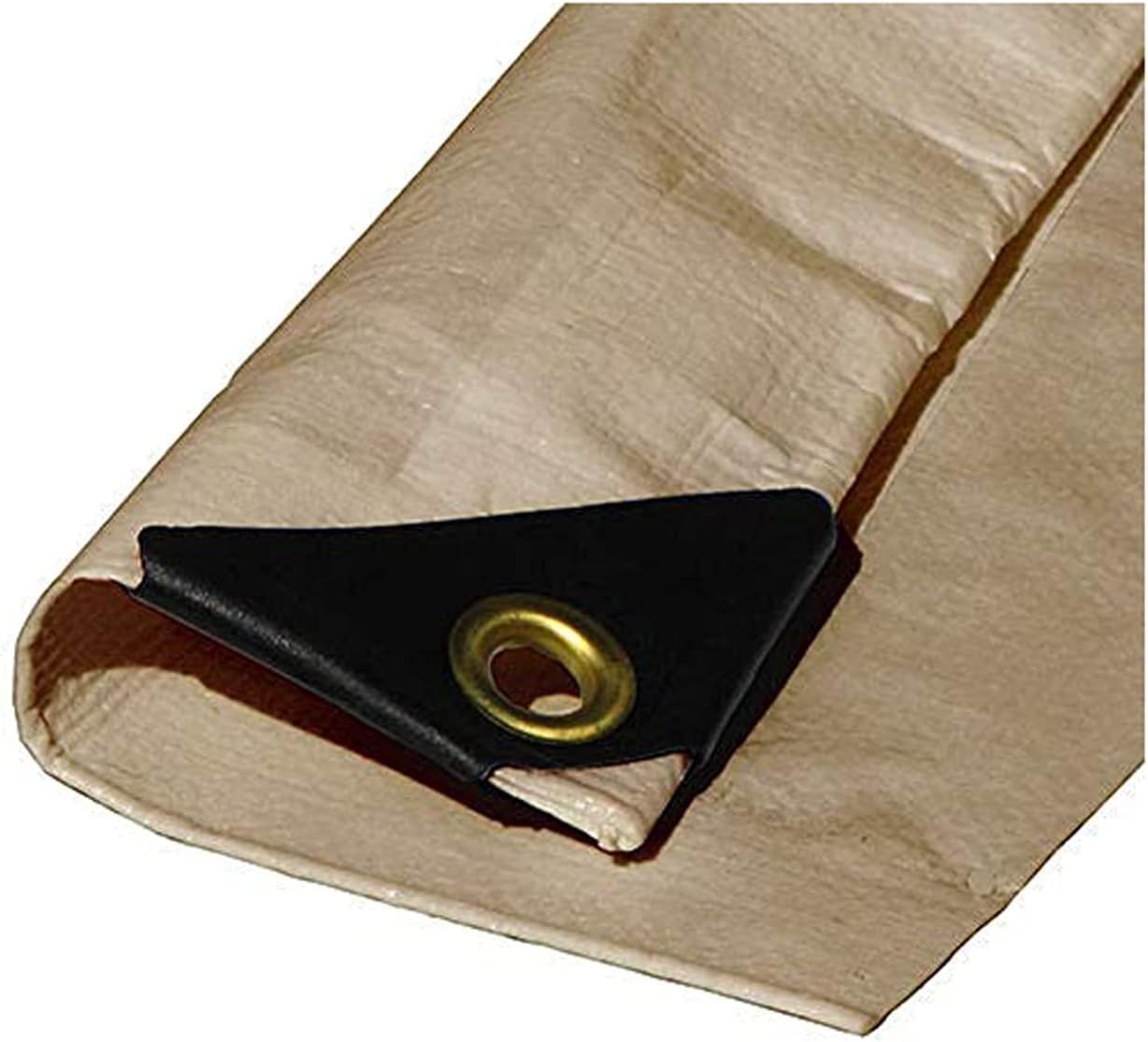 (Beige/Tan) Heavy Duty Premium Poly Tarp 12 Mil Thickness 3 Ply Coated Reinforced Canopy 6 oz 3 Layer (10'x10') Finished Size 9'.6 x 9'.6