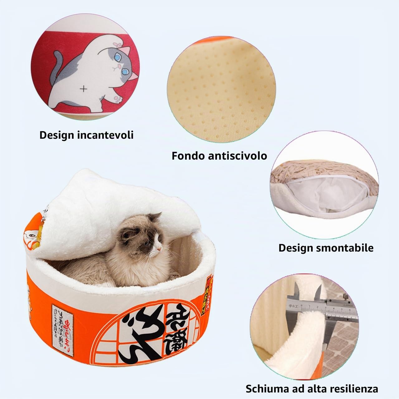 Cuccia per Gatti e Cani da Interno, Cuccia Gatto e cani, Igloo Per Gatti In Peluche Caldo e Accogliente con cuscino imbottito rimovibile e lavabile (Arancione, L)