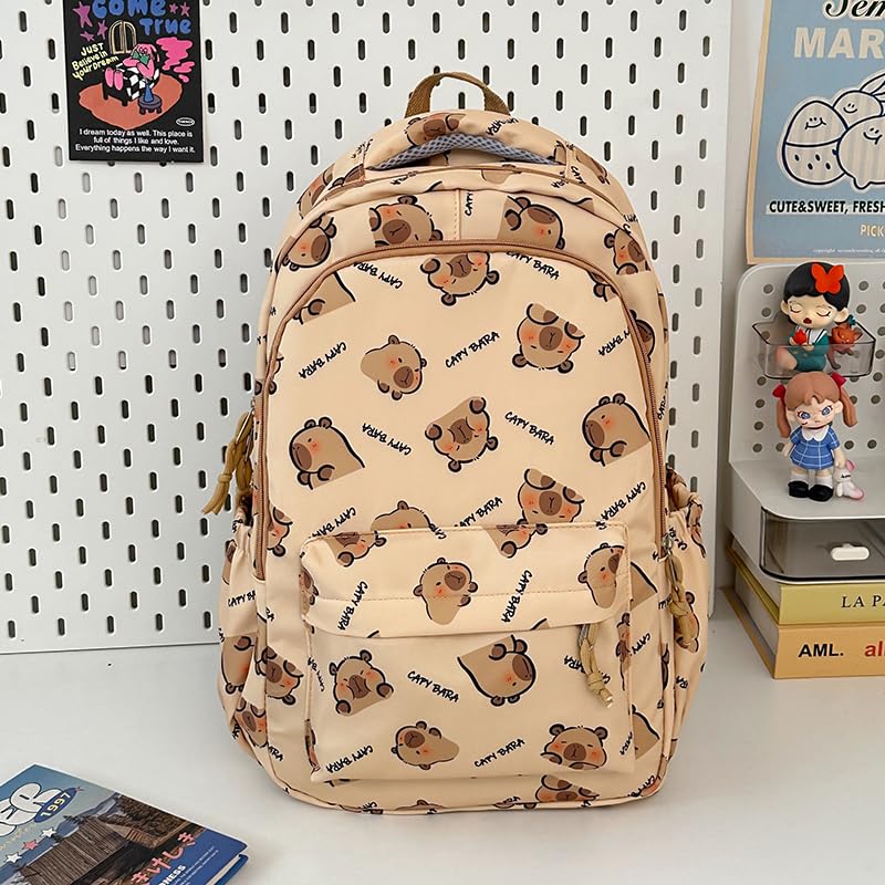Capybara Backpack,Kawaii Kapibara Backpacks Laptop Bag Funny Cartoon Flip Backpack Ita Purse Going Out Travel Bag (Brown) 6