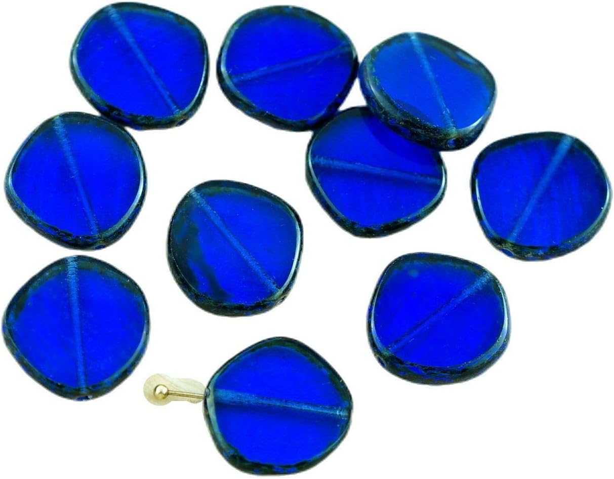 4pcs Picasso Brown Crystal Sapphire Blue Large Flat Round 8Edge Window Table Cut Coin Czech Glass Beads 15mm