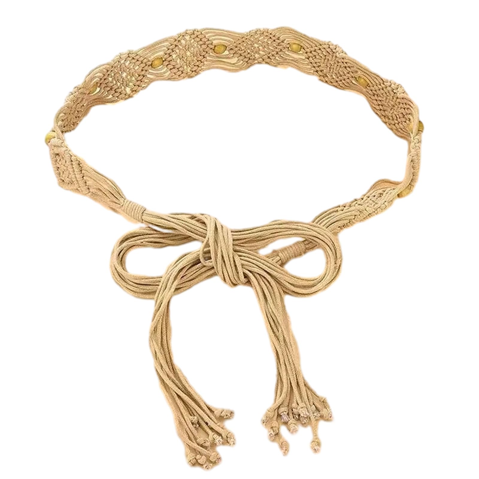 LLHCF Ethnic Tassels Crochet Belt For Women Adjustable Lace Up Waistband Vintage Rope Belt For Teens Girl Female Belt