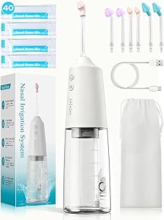 Nasal Irrigation System 300ml Tank with 6 Nozzles & 40 Salt Packets, Cordless Electric Nasal Rinse Machine for Sinus Relief & Allergies, Neti Pot with Customizable DIY Mode for Adult & Kid IPX7