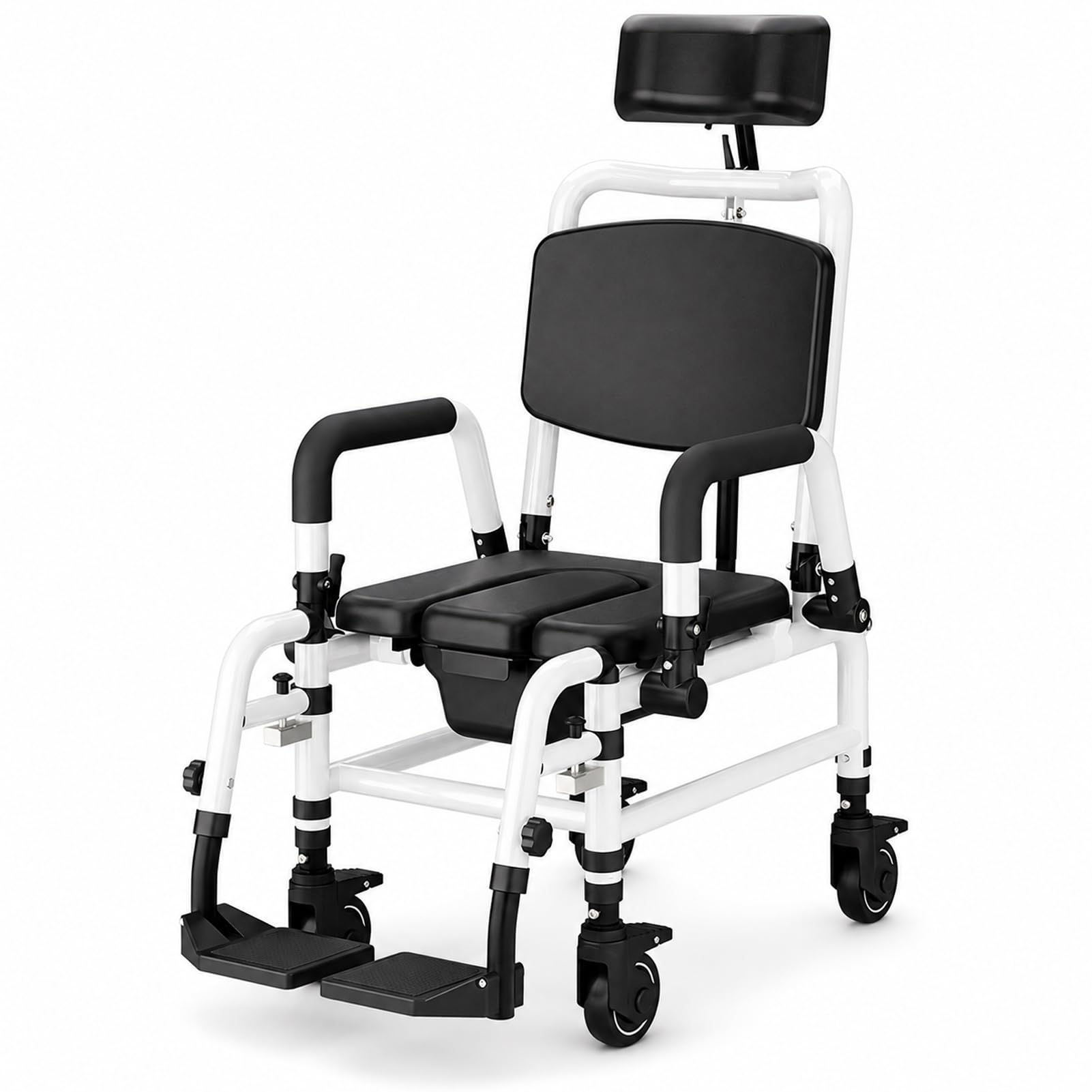 Silla De Ducha para Ancianos, Silla WC con Ruedas Y Respaldo Reclinable