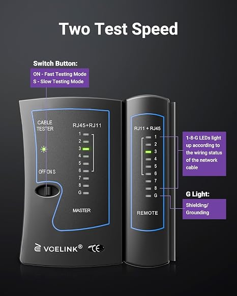 VCELINK RJ45 Network Cable Tester for CAT7/6/5 LAN & RJ11 Telephone Cable
