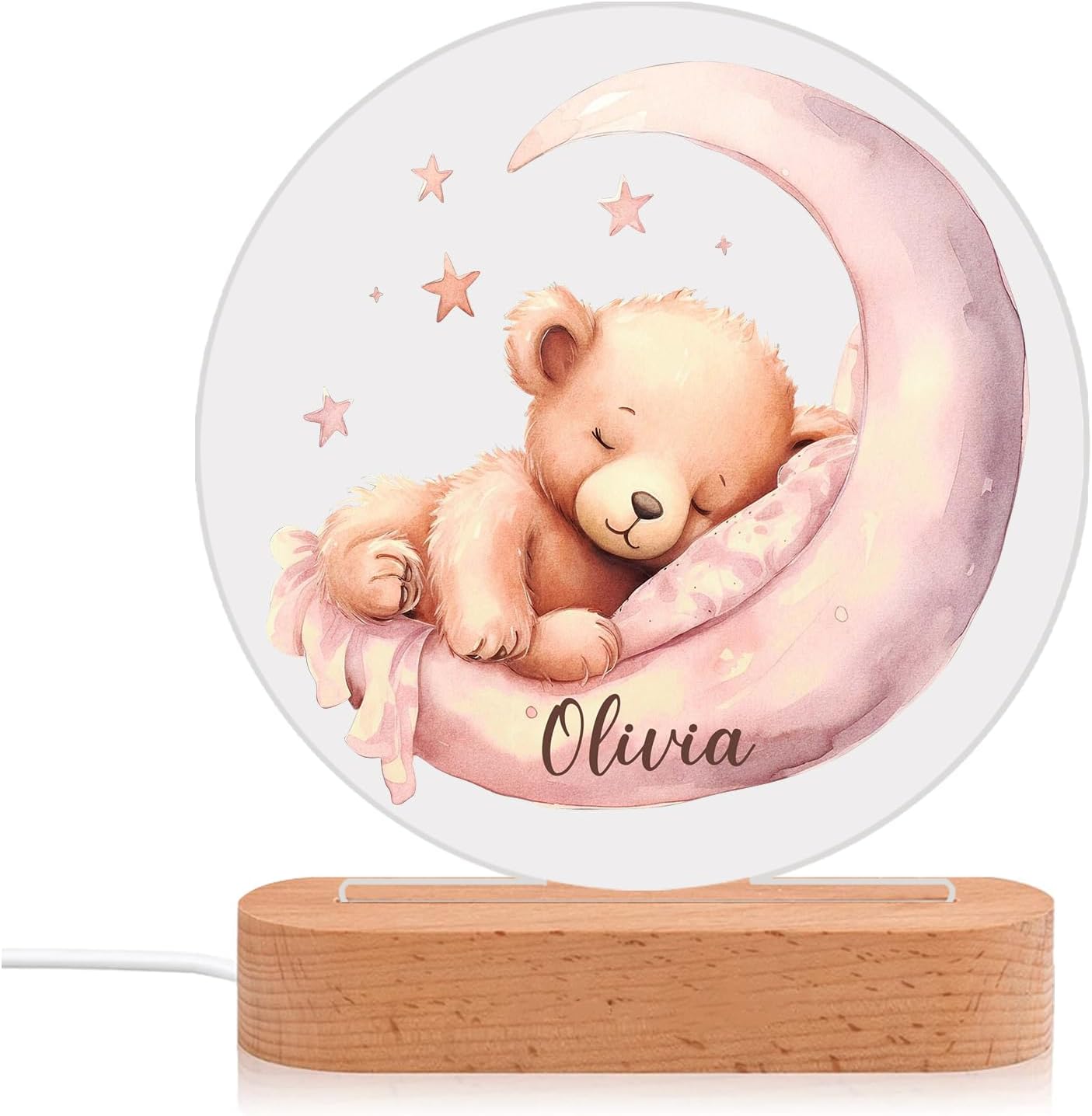 Personalized Baby Bear Night Light – Custom Name LED Lamp – Nursery Decor for Newborn, Gifts from Parents or Grandparents