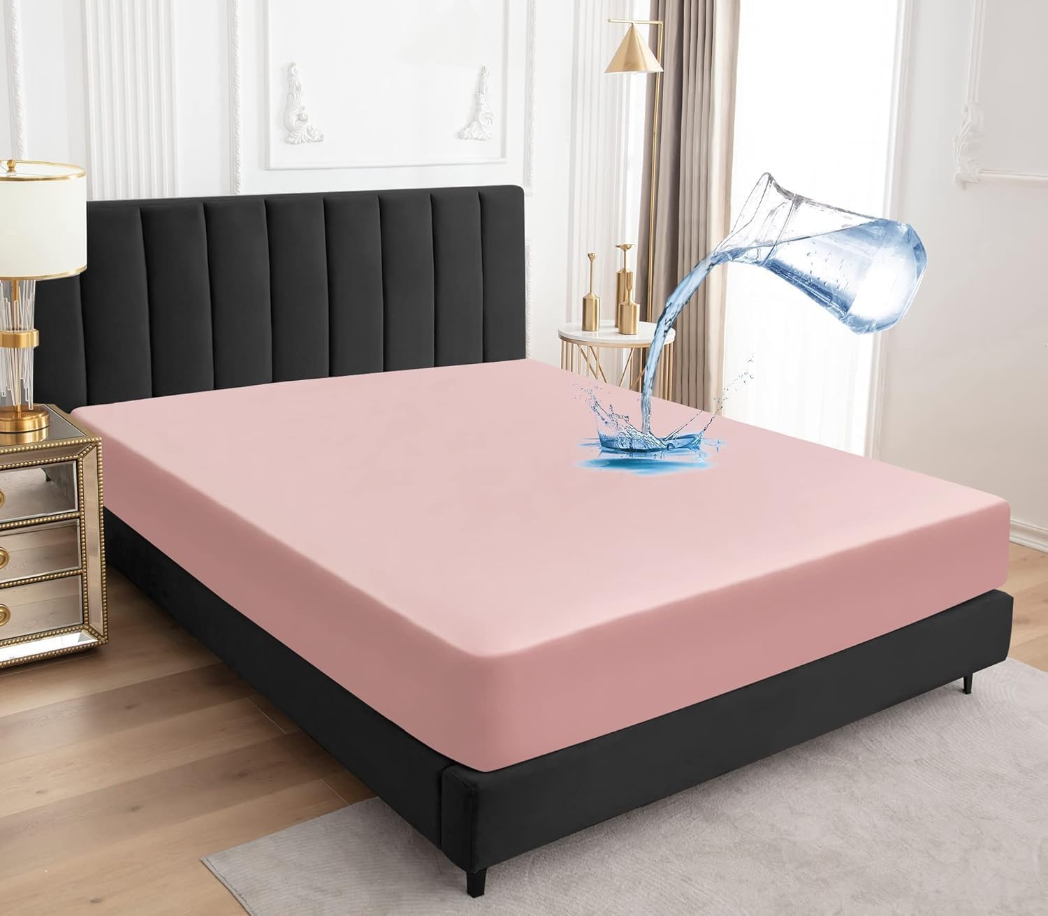 SEM B GRA Zippered Mattress Topper 78"x48"x6" Terry Cotton Waterproof Mattress Protector | Dust Mite Proof, Bed Bug Protection Mattress Cover for Double Bed Size with 6 inch Drop (78x48x6,Pink)