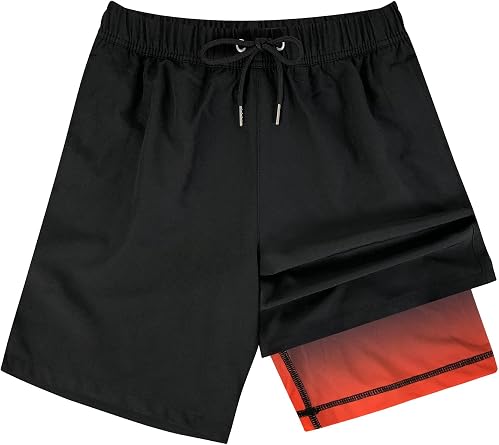 Boys Swim Trunks with Boxer Brief Liner Compression Bathing Suit Quick Dry Beach Swimsuit Toddler Swim Shorts for 5-14 Years