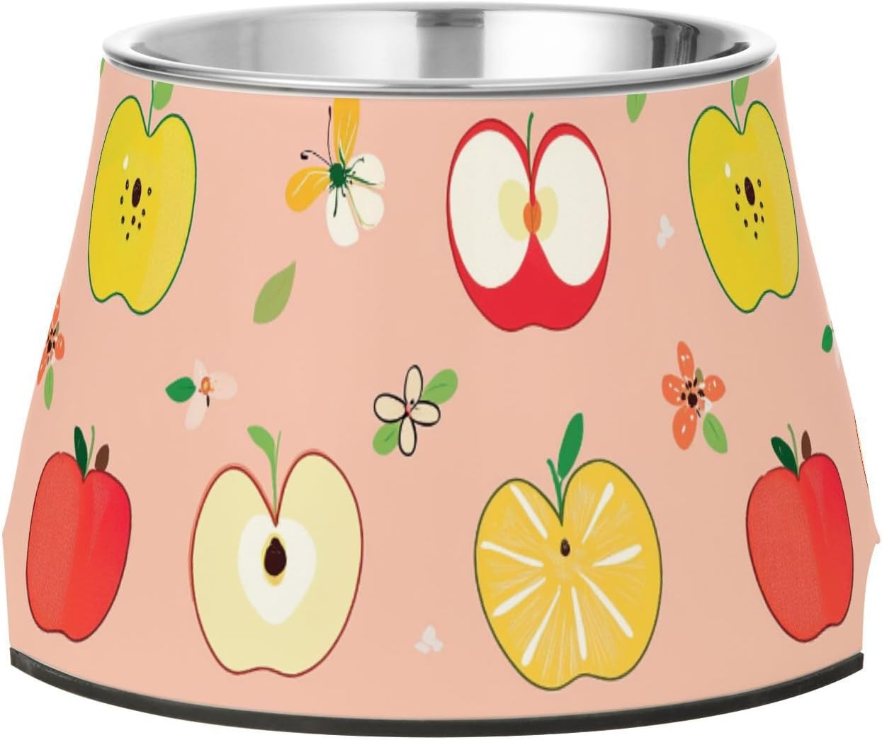 Cute Apples Fruit Peach Dogs Food Water Bowl Non Slip Stainless Steel Cats Basic Bowls for Slow Feed Cats Comfort Feeding