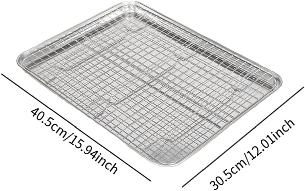 Tray with Rack, Drip Tray, Cooking Tool, Grill Accessories, Stainless Steel Pan for Barbecue, Buffet, Cake, BBQ, 40.5cmx30.5cmx2.5cm