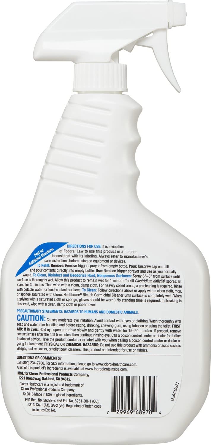 Clorox Healthcare Bleach Germicidal Cleaner Spray, 32 Fluid Ounces (Package May Vary)