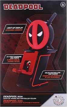 Exquisite Gaming Kablo Adamları LED Simgeleri: Marvel Deadpool - Şarj Telefonu ve Kumanda Tutucu - Işıklı Oyun Kumandası/Cep Telefonu/Cihaz Şarj Tutucu, 4' Şarj Kablosu Dahil