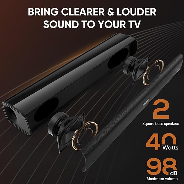 Saiyin Soundbar per TV, 40 Watt, Sistema Surround Compatto con Connessione Bluetooth 5.3/Ottica/AUX per PC/Giochi/Proiettori, 17 Pollici - 3