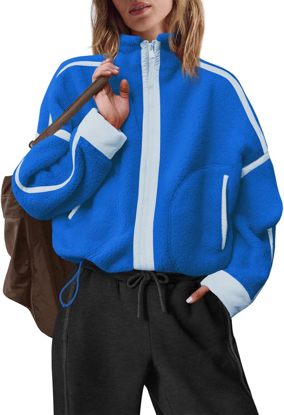 Womens Sherpa Fleece Jacket Zip Up Fuzzy Casual Oversized sweatshirts with Pockets Fall Winter Cozy Outerwear - Image 3