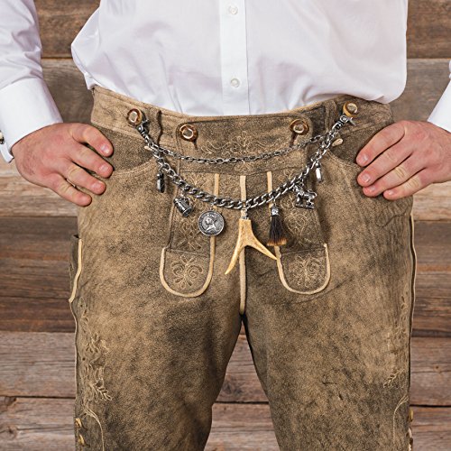 Traditional bavarian costume charivari Xaver, men costume jewelry, german trophy pendant necklace for leather trouser with real deer horn (antique silver colored)2
