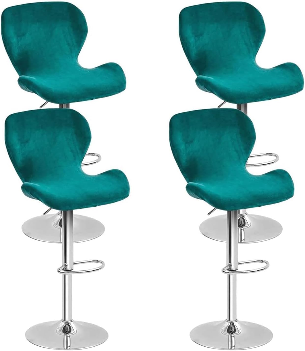 Stretch Velvet Bar Stool Chair Covers, Kitchen Swivel Stool Slipcovers, Curved Short Back Chair Protector Covers for Counter Bar Office Pub Kitchen (Color : Peacock Blue, Size : 4PCS)