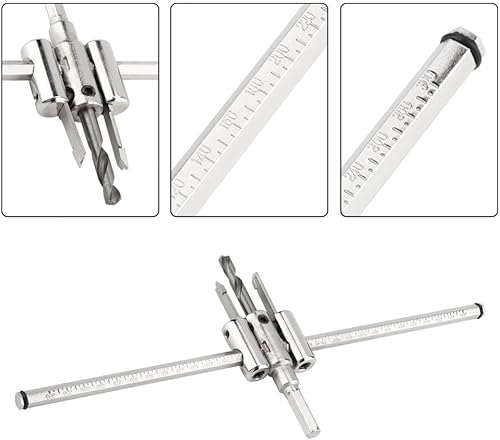 Miniatura 6 de Juego de cortador de agujero circular ajustable, kit de cortador de círculo de madera de metal de precisión, 30 broca de sierra de agujero de 11.811