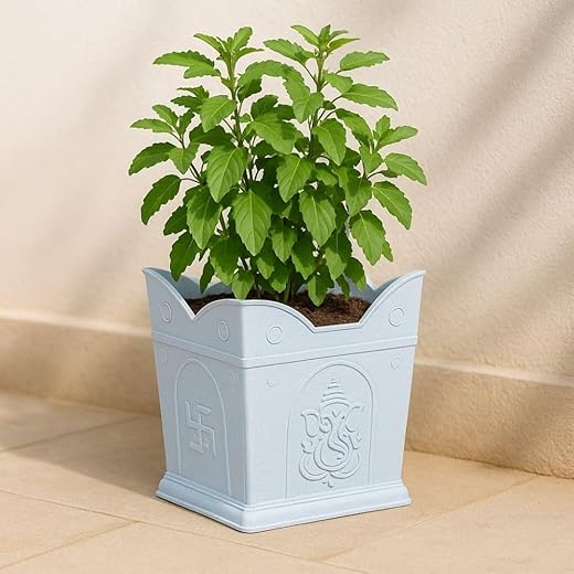 Kraft Seeds Elegant White Tulsi Pot - 12H x 12W inches