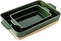 Howise Ceramic Baking Dish Set: 9x13 Large & Medium Casserole Pans with Handles, Forest Green Porcelain Bakeware