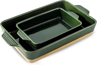 Howise Ceramic Casserole Dish Set - Forest Green 9x13 Large & Smaller Baking Pans with Handles, Oven Safe Bakeware