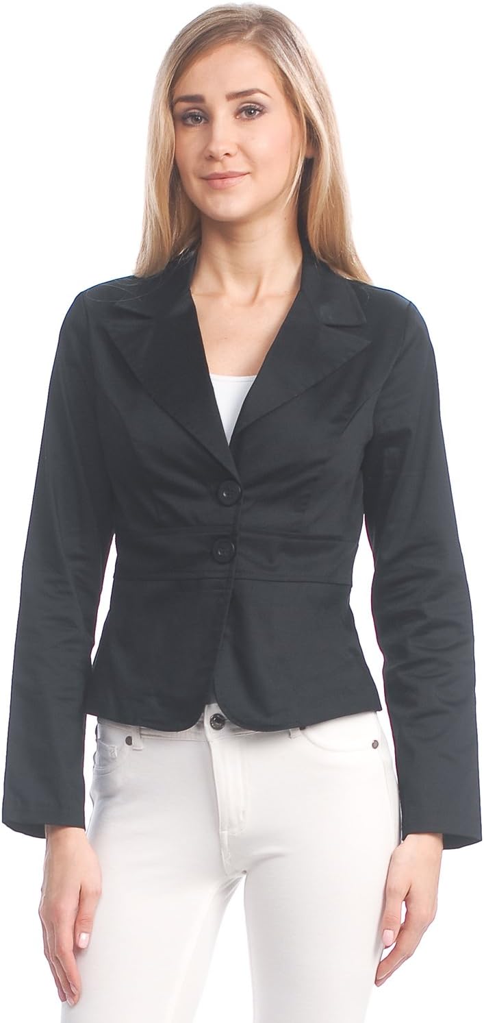 Women's Fashion Simple Tailored Boyfriend Cropped Blazer (KATIT619-BLACK-L)