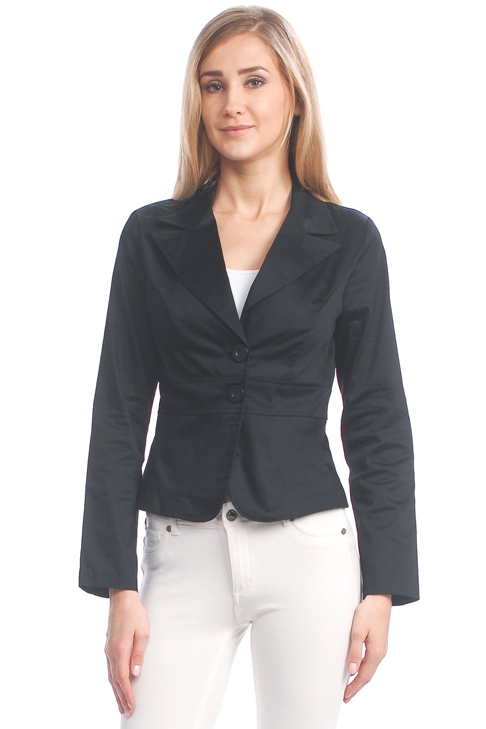 Women's Fashion Simple Tailored Boyfriend Cropped Blazer (KATIT619-BLACK-L)