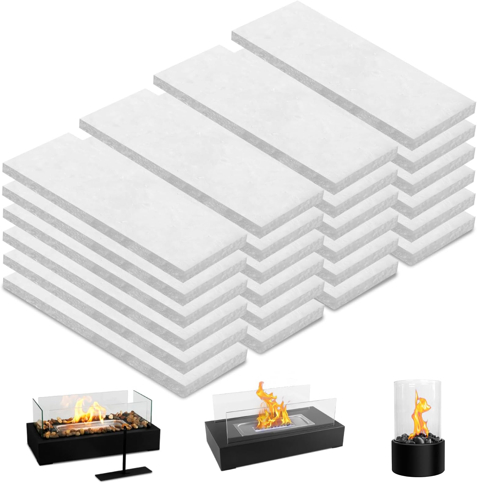 24 pcs Tabletop Fire Pit Ceramic Wool Wick to Extend Burning Time,Table Top Firepit Sponge Cotton for Fireplaces (4.7"x2"x0.2" H)