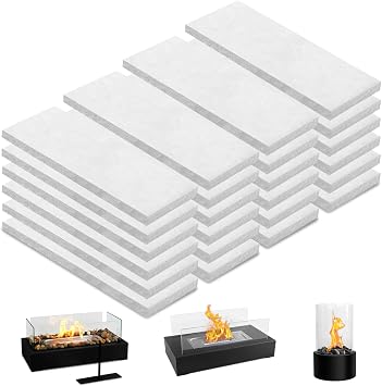 24 pcs Tabletop Fire Pit Ceramic Wool Wick to Extend Burning Time,Table Top Firepit Sponge Cotton for Fireplaces 4.7"x2"x0.2" H