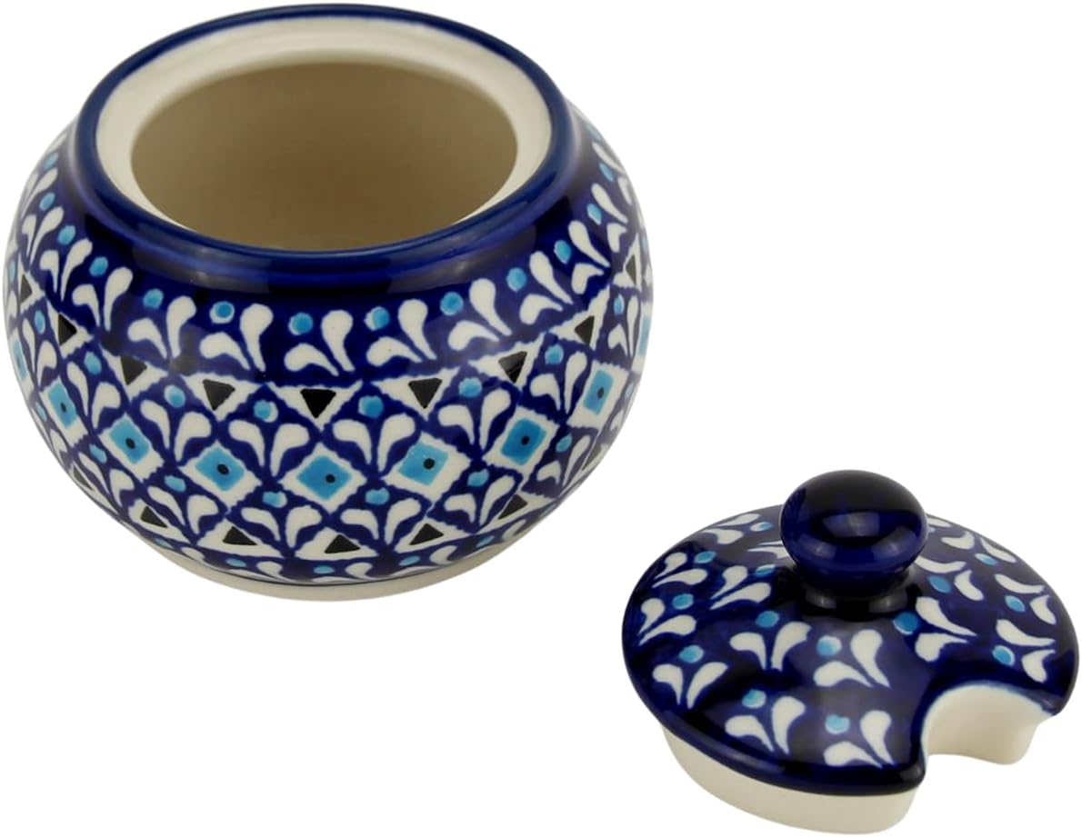 Polish Pottery Market Sugar Bowl with Lid 10 Oz. Hand-painted Polish Stoneware by Zaklady Boleslawiec Poland