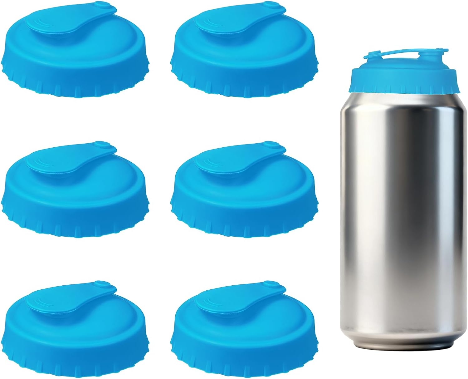 PATIKIL Silicone Soda Can Lids, 6 Pack 1" Height Reusable Soda Can Cover Stopper Protector Covers for Beer Drink Juice Beverage, Fits Standard Cans, Blue