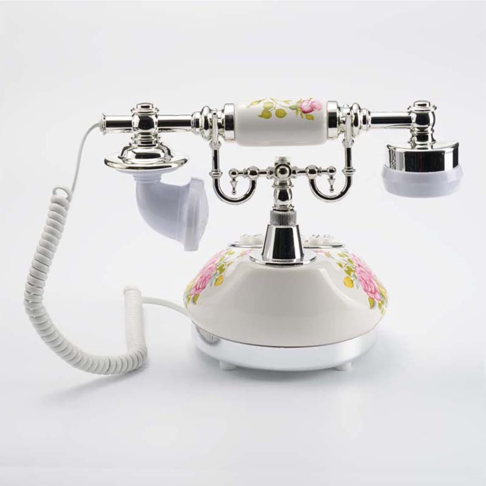 Retro-Keramik-Telefonornament mit Wählscheibe, Vintage-Telefon aus den 60er Jahren, Festnetztelefon mit Schnur