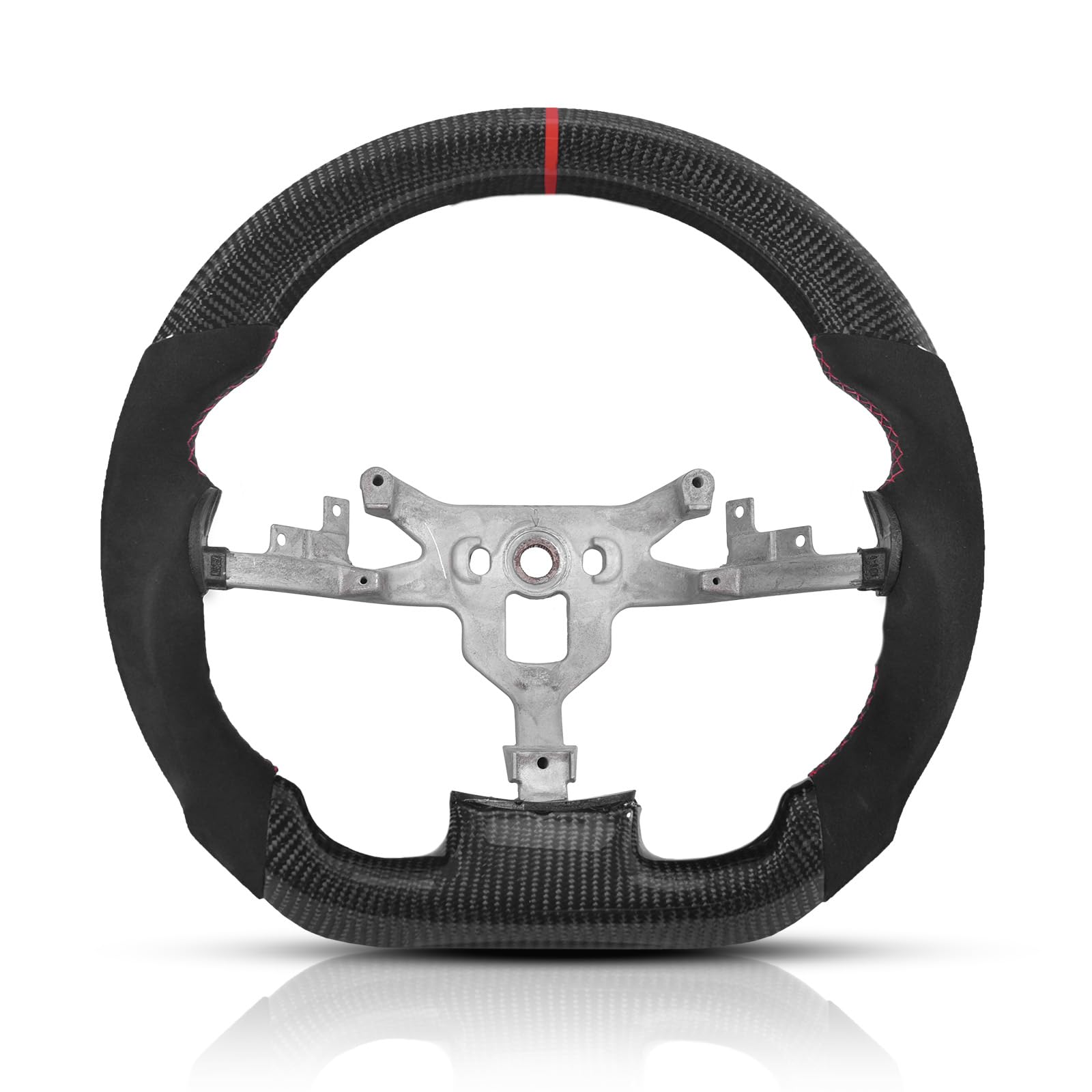 LFEVOCSI Suede Leather Carbon Fiber Steering Wheel for Chevy Corvette C6 2006-2011 ZR1 Z06,D-shaped Flat-bottom Leather Grip
