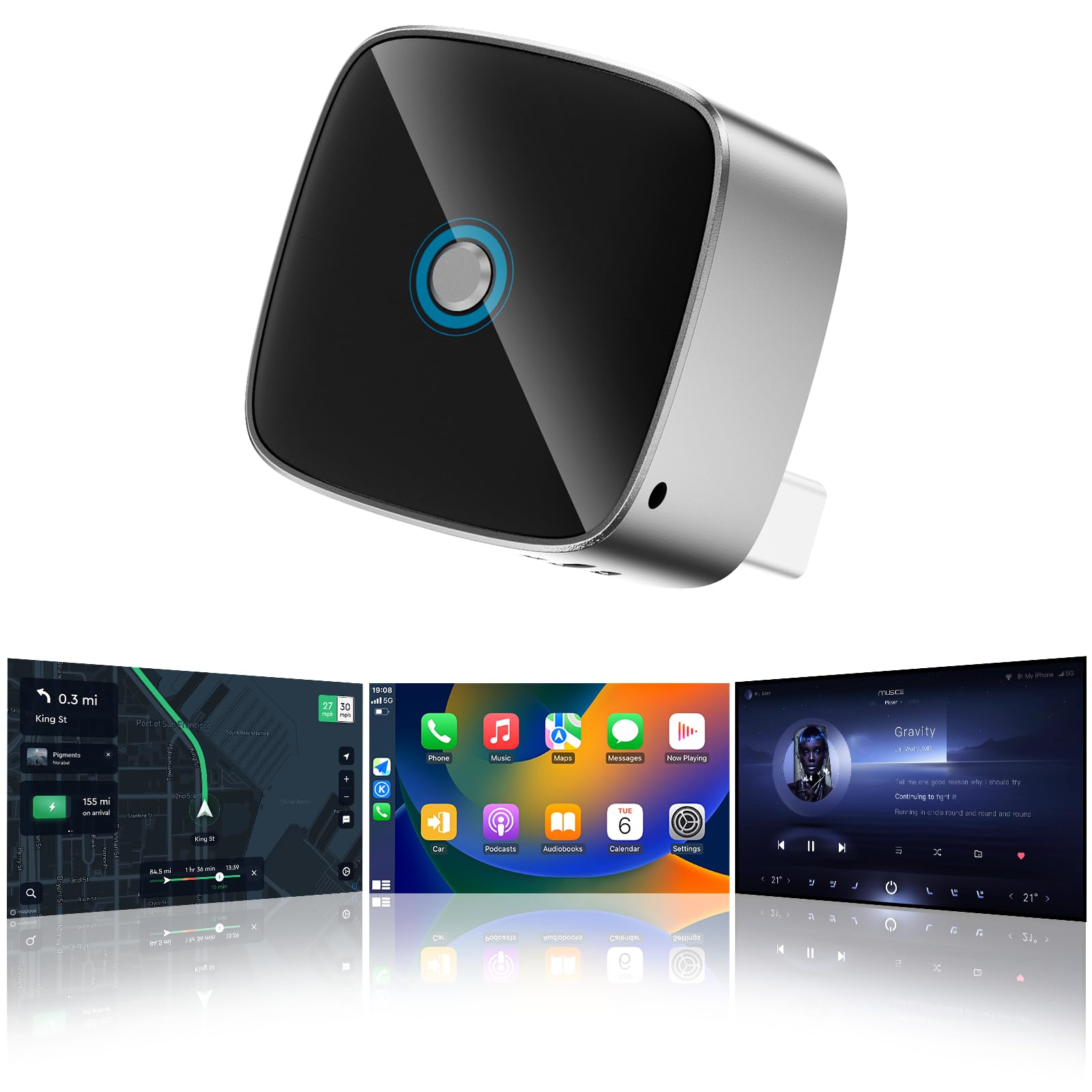 2026 Mini Carplay Wireless Adapter & Dongle Android para iPhone/Android — Convierte CarPlay con Cable en Wireless Car Play Adapter, Compatible con Coches OEM CarPlay Desde 2016+, Auto Connect