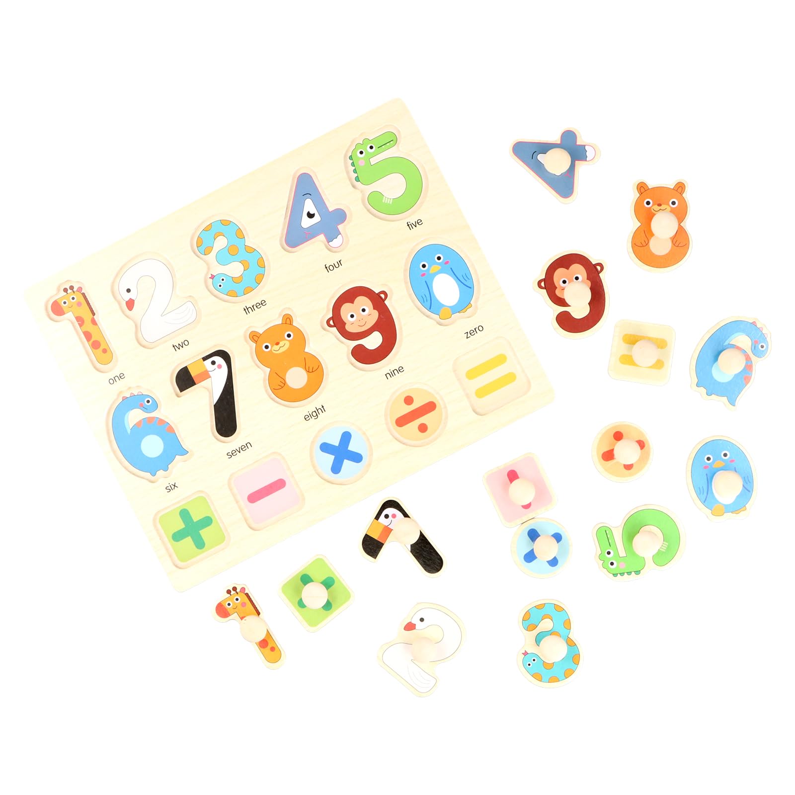 Educational Toys for 2-3 Year Olds, Wooden Puzzles for 1 Year Old, Baby Number Animal Puzzle
