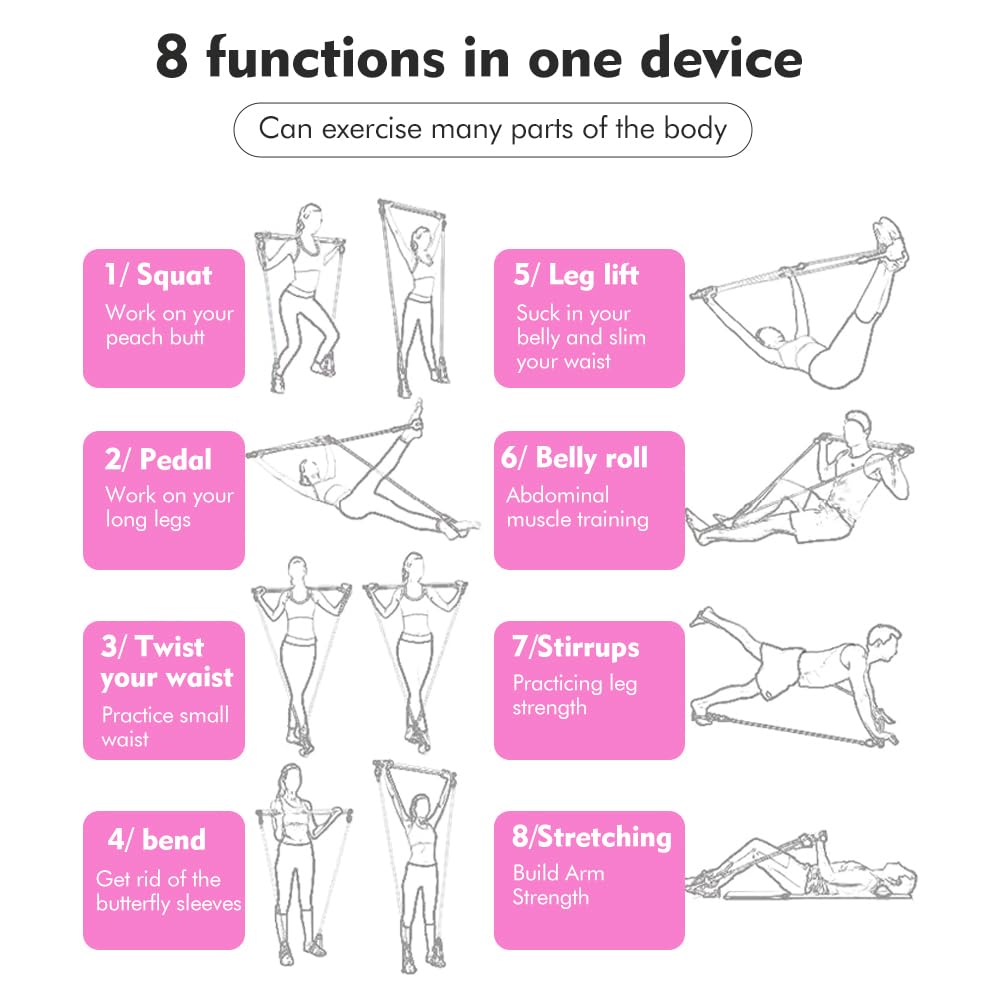Kit de barre de pilates avec bande de résistance, bandes de résistance portable, barre de Pilates pour la maison et la salle de sport, bodybuilding, yoga, pilates bâton avec dragonne pour les pieds