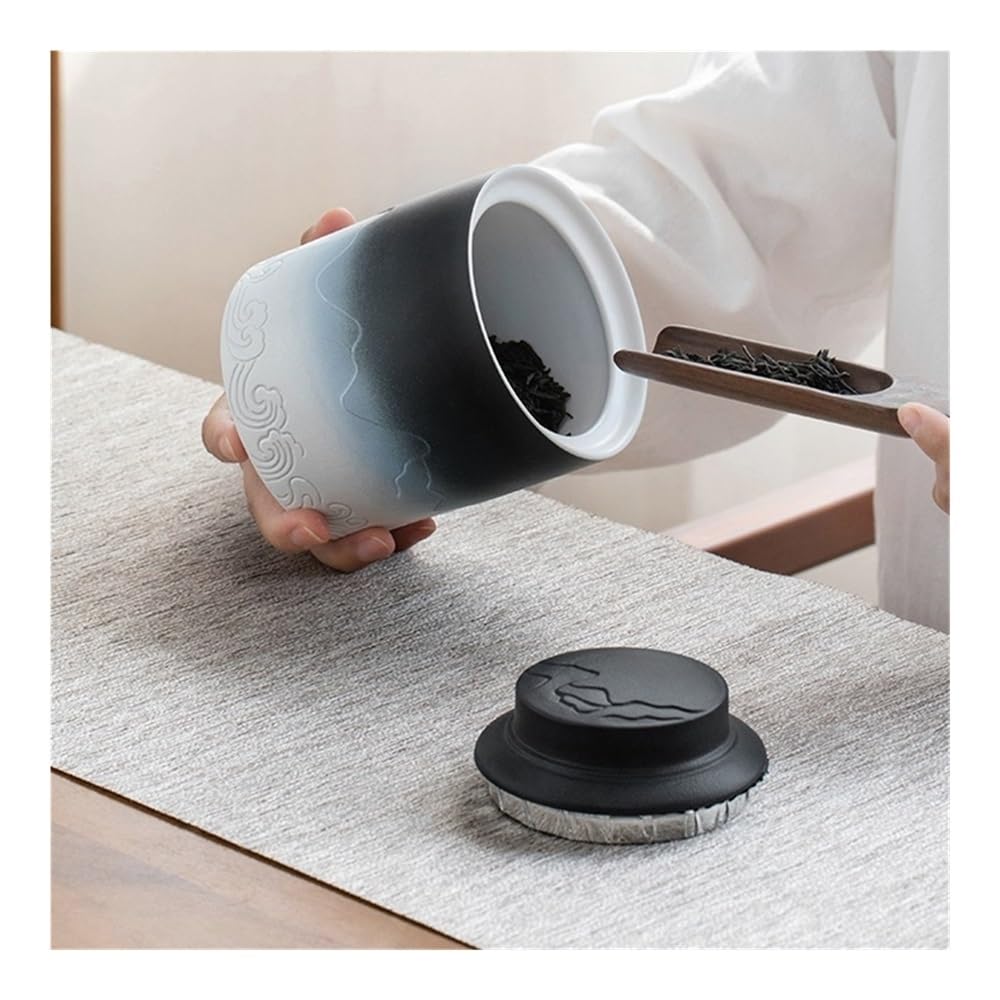 Pojemnik na herbatę Duży ceramiczny pojemnik na herbatę z pokrywką do przechowywania herbaty w domu(Gray)