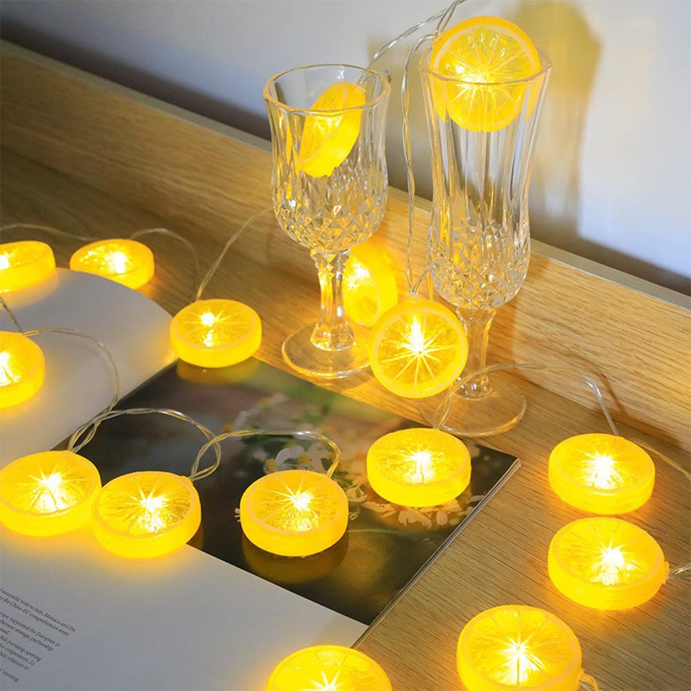Filo di luci decorative a forma di frutta a LED a batteria, 6 m, 40 luci, fette di lime, confezione da 5 m, giallo limone